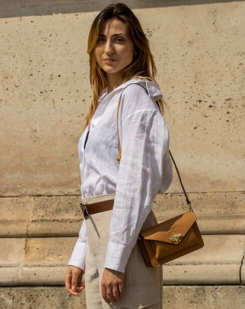Sac bandoulière en Cuir Roxane camel - 20x12x5.5 cm