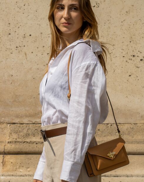 Sac bandoulière en Cuir Roxane camel - 20x12x5.5 cm