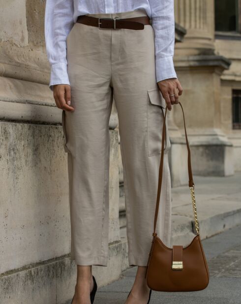 Sac bandoulière en Cuir Hely camel - 24x22x6.5 cm