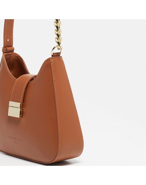 Sac bandoulière en Cuir Hely camel - 24x22x6.5 cm