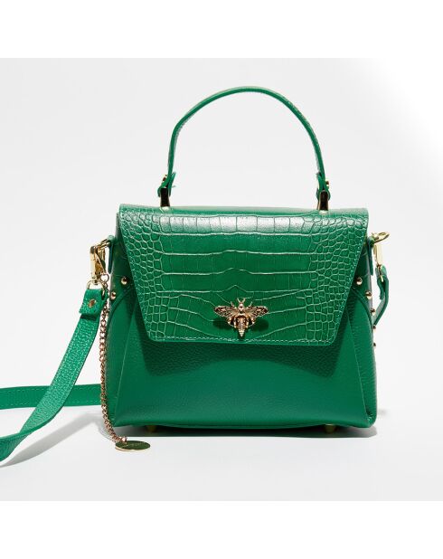 Sac à main en Cuir Yasmin vert foncé - 22x19.5x10 cm
