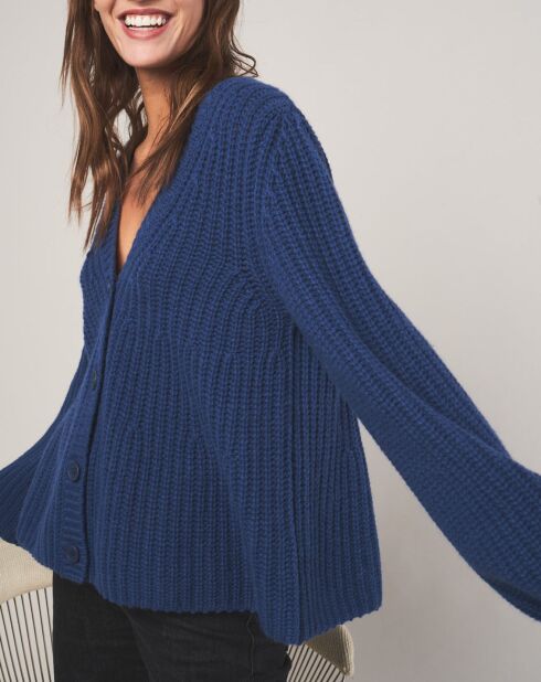 Théodore blaue, ausgestellte Weste aus Wolle und Alpaka-Mischung