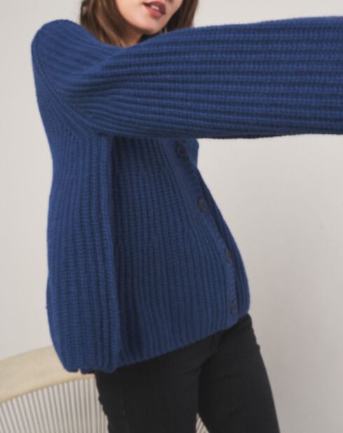 Théodore blaue, ausgestellte Weste aus Wolle und Alpaka-Mischung