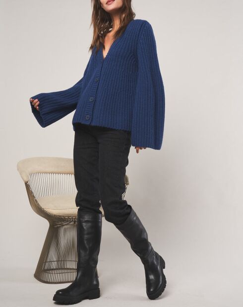 Théodore blaue, ausgestellte Weste aus Wolle und Alpaka-Mischung