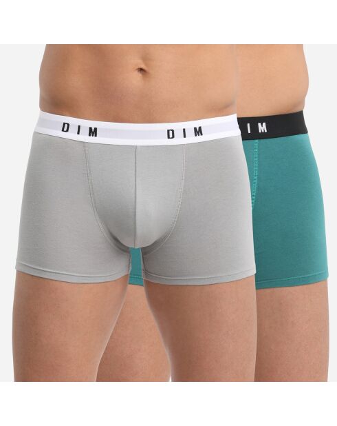 2 Boxers Coton Stretch acier/vert émeraude