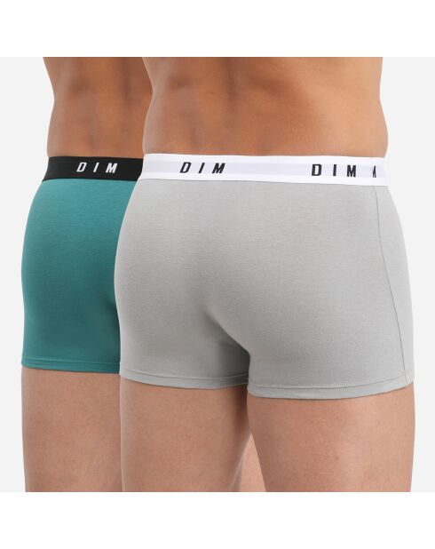2 Boxers Coton Stretch acier/vert émeraude