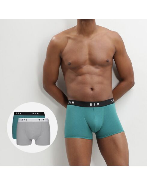 2 Boxers Coton Stretch acier/vert émeraude