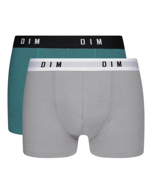 2 Boxers Coton Stretch acier/vert émeraude