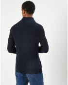 Pull en Coton & Cachemire 1/2 zip Cah Rib bleu marine