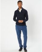 Pull en Coton & Cachemire 1/2 zip Cah Rib bleu marine