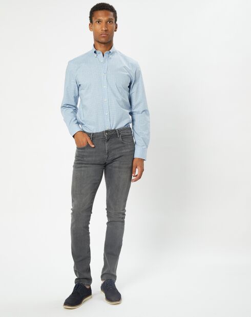 Chemise Slim Fit en Popeline imprimée floral bleu ciel