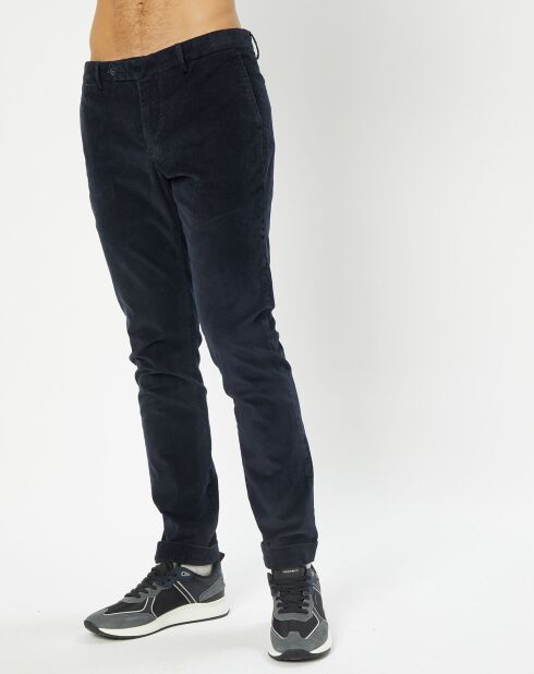 Pantalon Chino Slim en Velours côtelé bleu marine