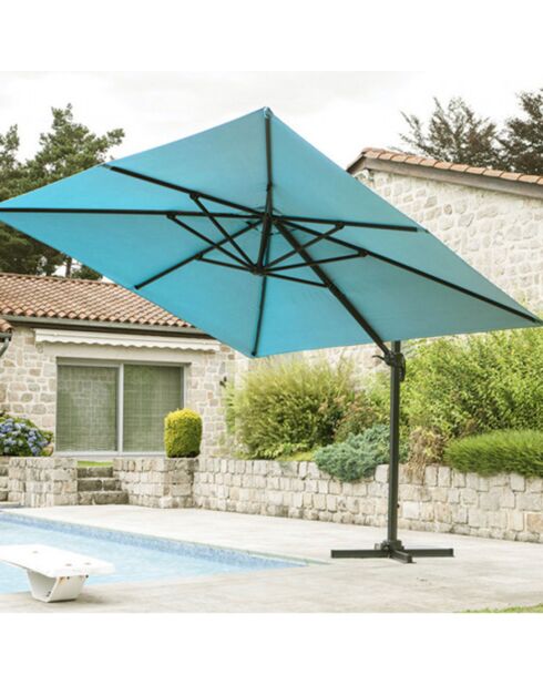 Parasol déporté 3x3m Sunking bleu canard