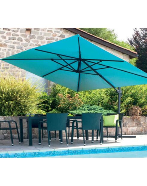 Parasol déporté 3x3m Sunking bleu canard