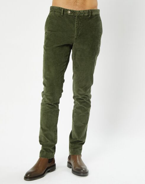 Pantalon Chino Slim en Velours côtelé kaki