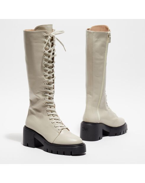 Bottes en Cuir Soho blanc chiné - Talon 7 cm