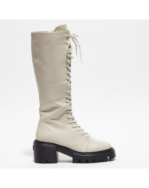 Bottes en Cuir Soho blanc chiné - Talon 7 cm