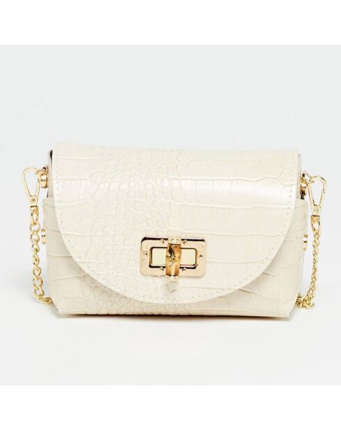Sac bandoulière Etienne en Cuir effet croco beige - 16x10x9 cm