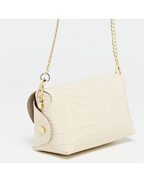 Sac bandoulière Etienne en Cuir effet croco beige - 16x10x9 cm