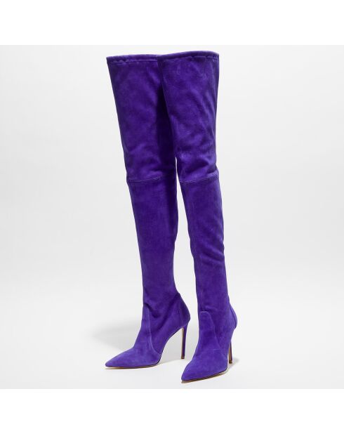 Cuissardes en Velours de Cuir Ultrastuart bleu/violet - Talon 11,5 cm