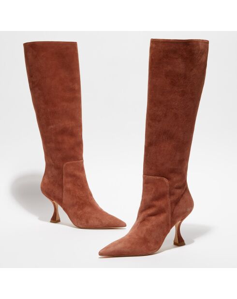 Bottes en Velours de Cuir Xcurve marron clair - Talon 8,5 cm