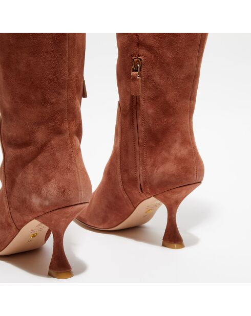 Bottes en Velours de Cuir Xcurve marron clair - Talon 8,5 cm