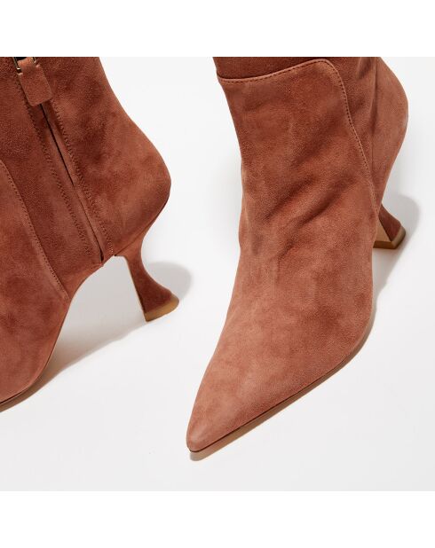 Bottes en Velours de Cuir Xcurve marron clair - Talon 8,5 cm
