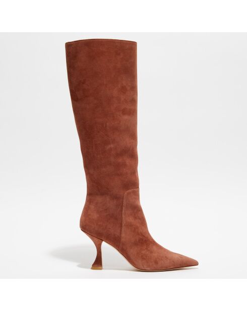 Bottes en Velours de Cuir Xcurve marron clair - Talon 8,5 cm