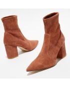 Bottines en Velours de Cuir Block marron clair - Talon 7,5 cm