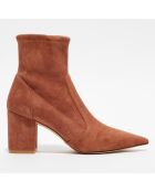 Bottines en Velours de Cuir Block marron clair - Talon 7,5 cm