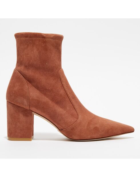 Bottines en Velours de Cuir Block marron clair - Talon 7,5 cm