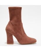 Bottines en Velours de Cuir Curveblock marron clair - Talon 10 cm