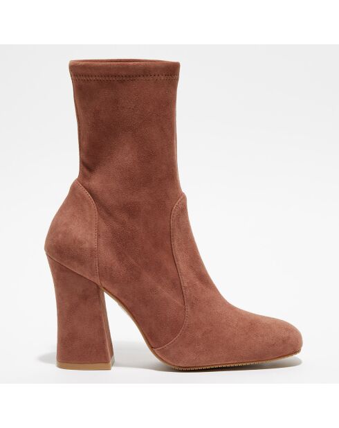 Bottines en Velours de Cuir Curveblock marron clair - Talon 10 cm