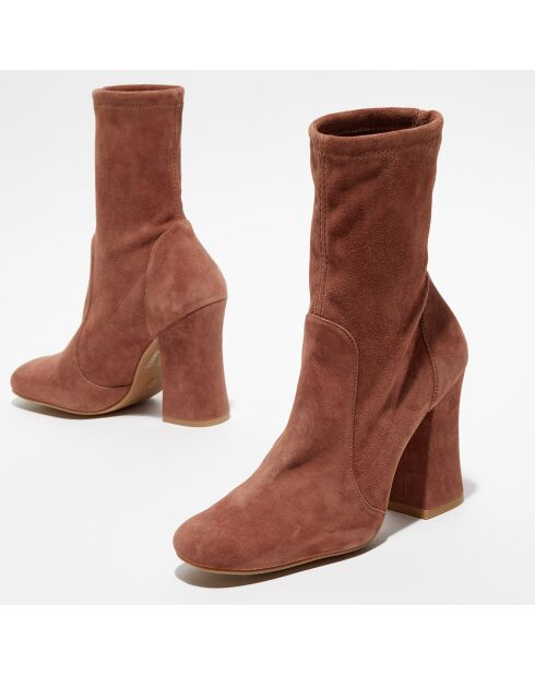 Bottines en Velours de Cuir Curveblock marron clair - Talon 10 cm