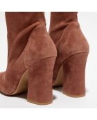 Bottines en Velours de Cuir Curveblock marron clair - Talon 10 cm