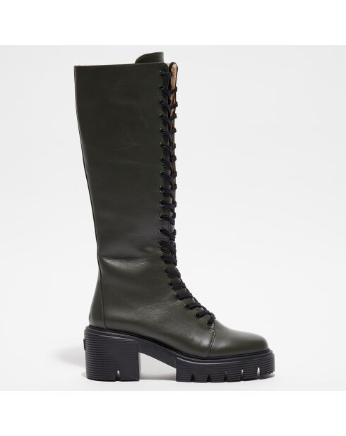 Bottes en Cuir Soho kaki - Talon 7 cm