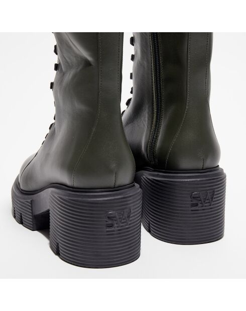Bottes en Cuir Soho kaki - Talon 7 cm