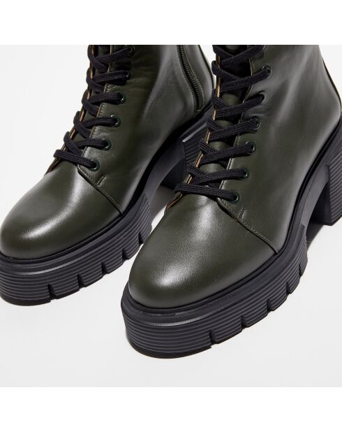 Bottes en Cuir Soho kaki - Talon 7 cm
