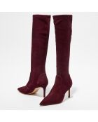 Bottes en Velours de Cuir bordeaux - Talon 7,5 cm