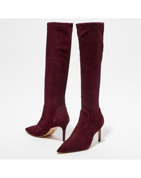 Bottes en Velours de Cuir bordeaux - Talon 7,5 cm