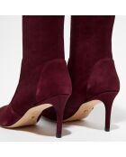 Bottes en Velours de Cuir bordeaux - Talon 7,5 cm