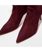 Bottes en Velours de Cuir bordeaux - Talon 7,5 cm