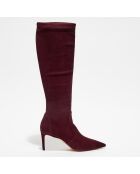 Bottes en Velours de Cuir bordeaux - Talon 7,5 cm