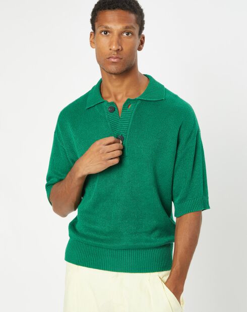 Polo 100% Lin manches courtes Maille vert emeraude