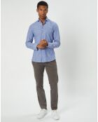 Chemise slim fit rayures & broderies shaped fit bleue