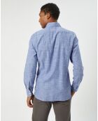 Chemise slim fit rayures & broderies shaped fit bleue