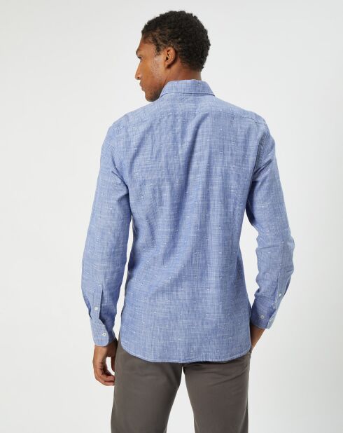 Chemise slim fit rayures & broderies shaped fit bleue