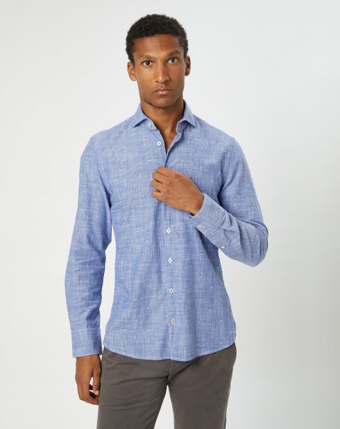 Chemise slim fit rayures & broderies shaped fit bleue