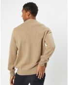 Pull en Laine d'Agneau mélangée col rond beige