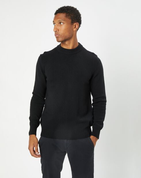 Pull en Laine d'Agneau mélangée col rond noir